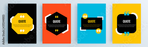 Quote frames blank templates set. Text in brackets, citation empty speech bubbles, quote bubbles. Textbox isolated on color background. Vector illustration.