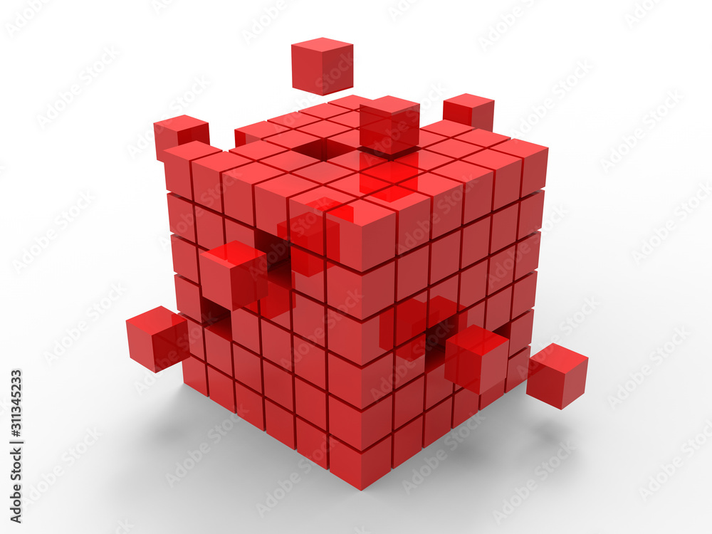 Naklejka premium 3D rendering - red cubes teamwork concept