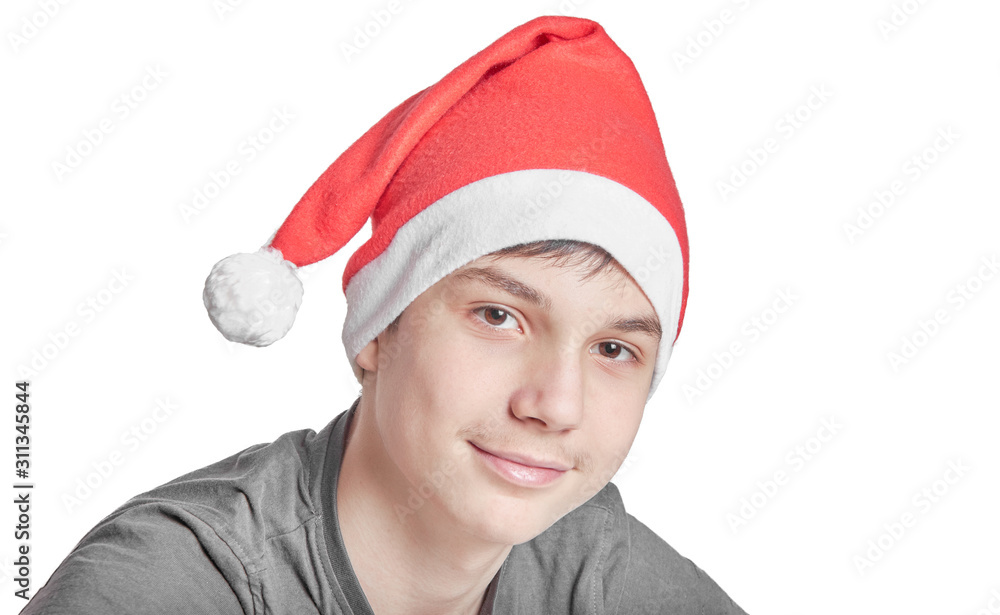 teen is ready for the new year in Santa's hat teen is ready for the new year in Santa's hat