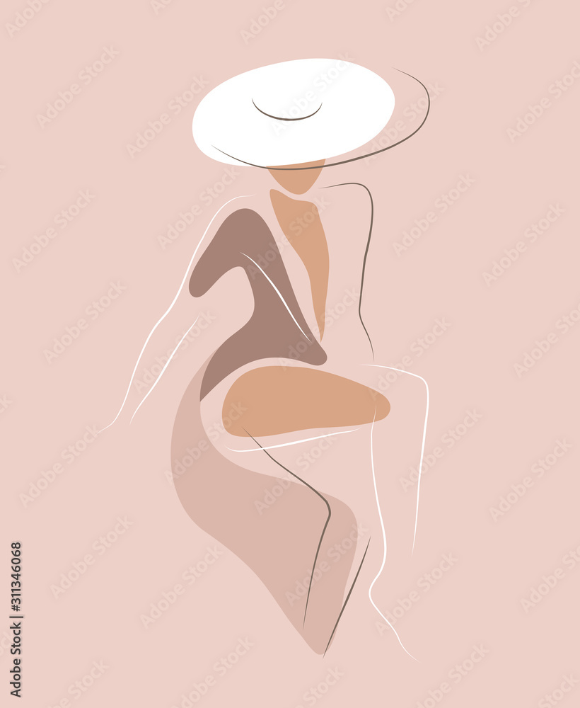 Feminine concept design template and illustration. Woman in minimal linear style Fashion illustration by femininity, beauty and modern art. Abstract poster and t-shirt print - obrazy, fototapety, plakaty 