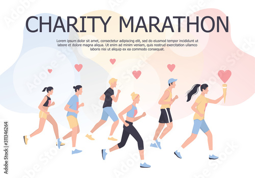 Charity marathon poster design concept. People run a marathon for charity. © inspiring.team