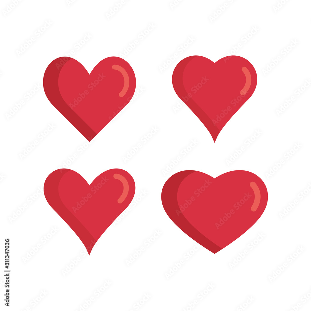 Set of red hearts icons. Love symbols. Vector illustration. Set of red hearts icons. Love symbols. Vector illustration.