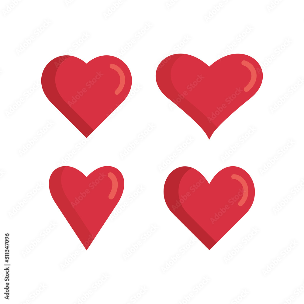 Set of red hearts icons. Love symbols. Vector illustration. Set of red hearts icons. Love symbols. Vector illustration.