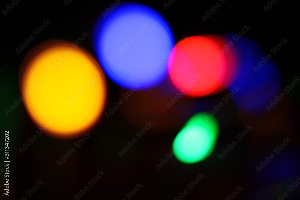 Out of focus of lights like traffic or decoration lights, lamps. Led. Abstract. Out of focus of lights like traffic or decoration lights, lamps. Led. Abstract.