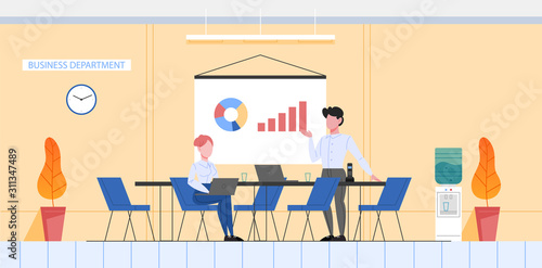 Bank office conept, business department. Bank staff make business analytics