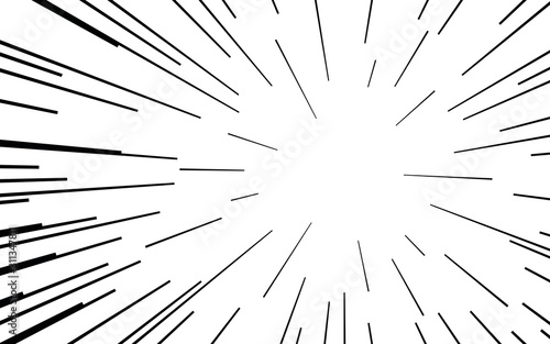 Fototapeta Comic book black and white radial lines background Manga or anime speed texture Superhero action frame Zoom effect Pop art gradient design Explosion vector illustration