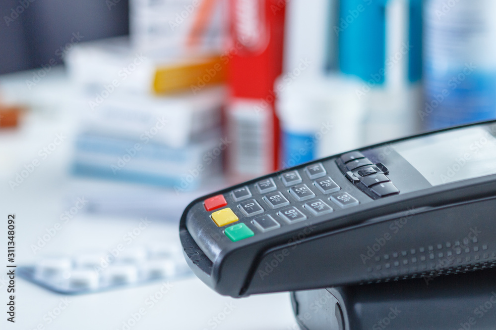 card terminal on the medications background card terminal on the medications background