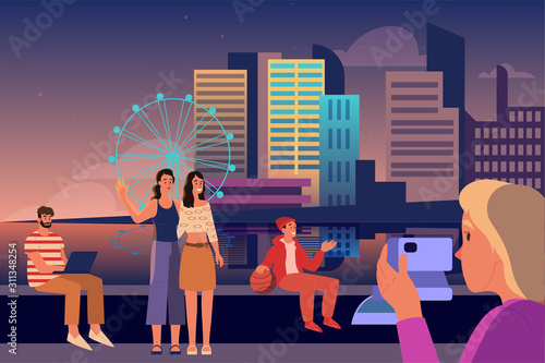 Millennials generation z representation. Social group concept,