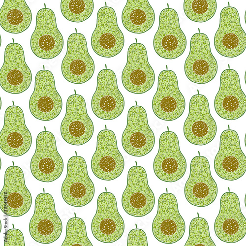 Vector seamless background with avocado fruit slices