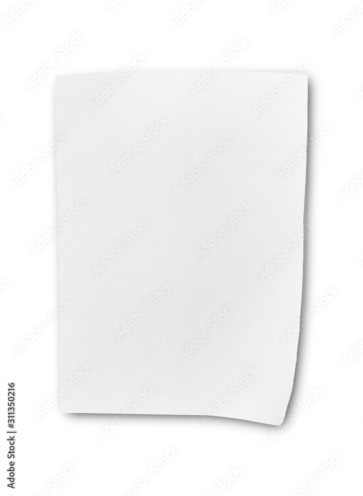 Blank white paper isolated on white background. object with clipping path Blank white paper isolated on white background. object with clipping path
