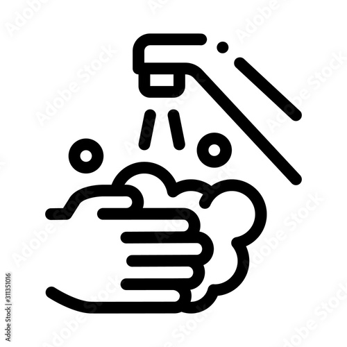Hands Wash Water Faucet Icon Vector. Outline Hands Wash Water Faucet Sign. Isolated Contour Symbol Illustration