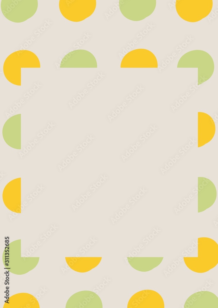 Big polka dots pattern. Elegant polka dots texture in green and yellow gold colors on solid gray background. Dotted background image illustration.