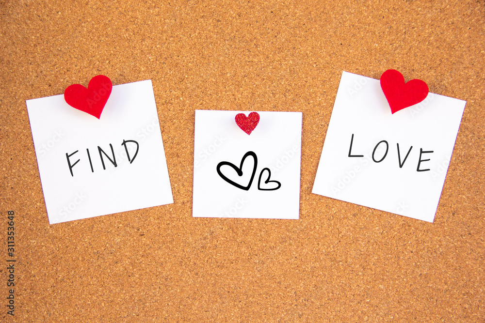 find love red heart note on cork board find love red heart note on cork board