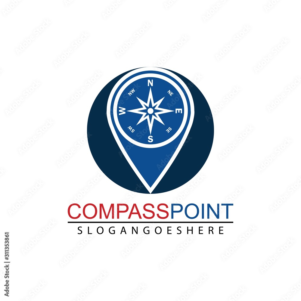 Icon pin illustration, map marker with compass in a circle. Icon pin illustration, map marker with compass in a circle.
