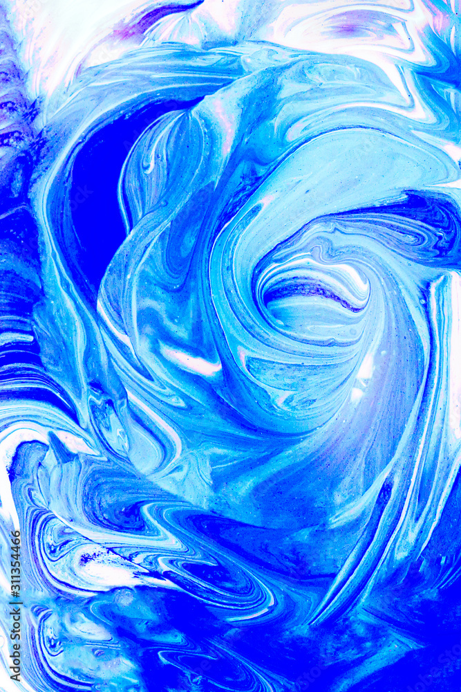 Marble and liquid abstract background with oil painting, blue and