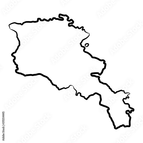 Armenia map from the contour black brush lines different thickness on white background. Vector illustration.