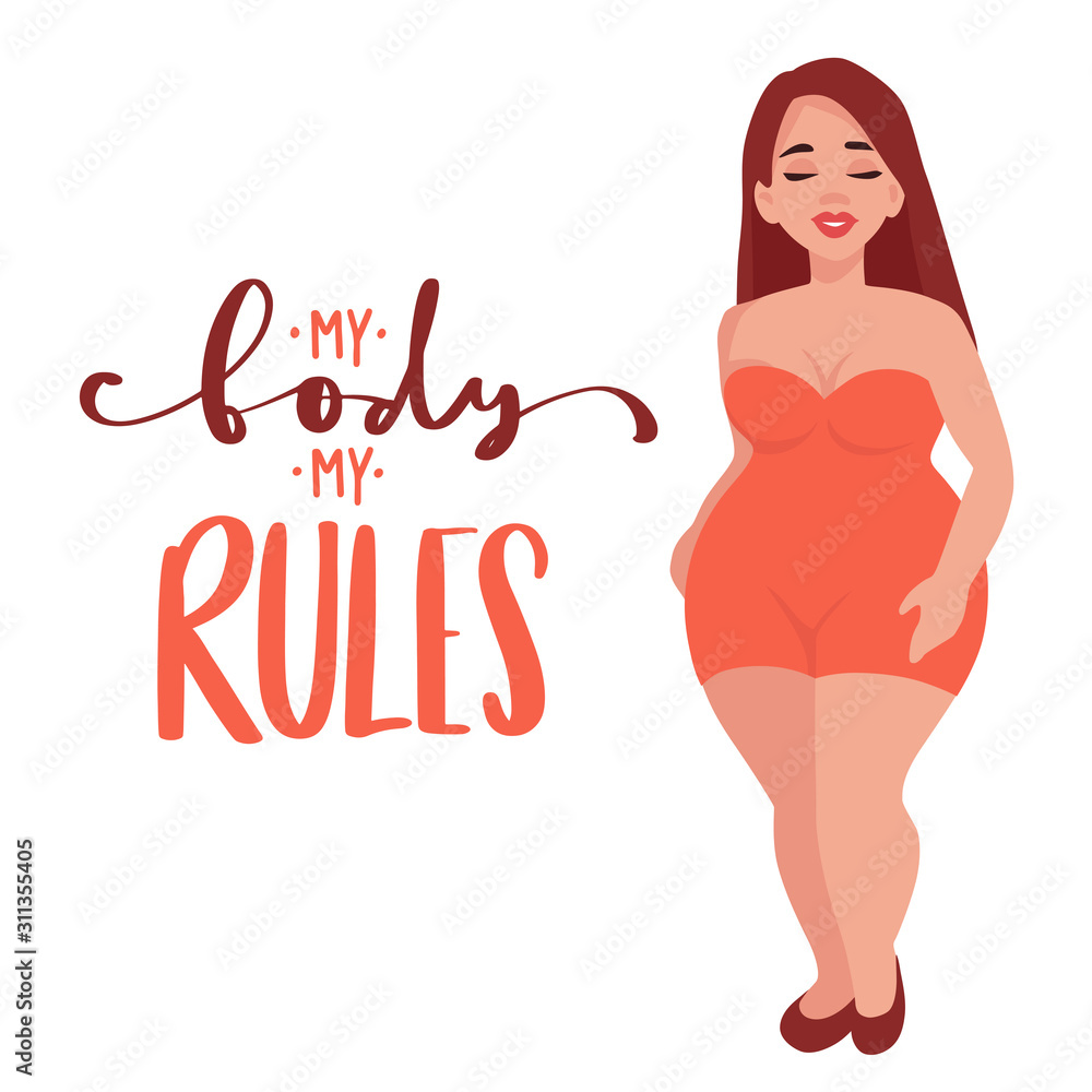 Body positive vector illustration. Happy overweight girl in flat style. Body positive vector illustration. Happy overweight girl in flat style.