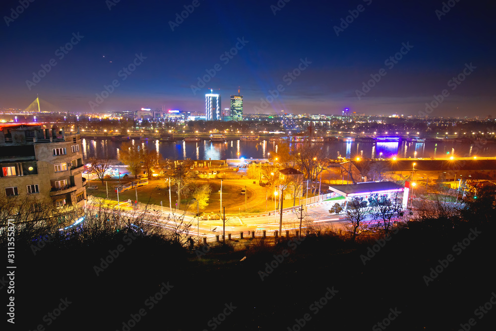 Fototapeta premium Beograd skyscrapers and Sava river evening view