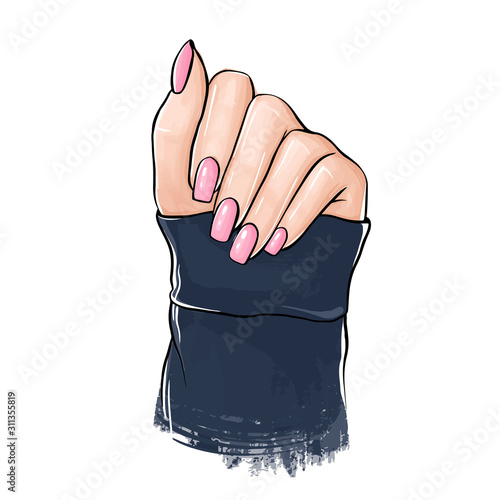 Vector Beautiful woman hand with nude nail polish.