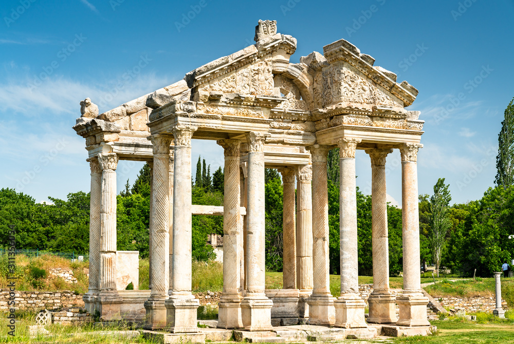 The monumental gateway or tetrapylon at Aphrodisias in Turkey