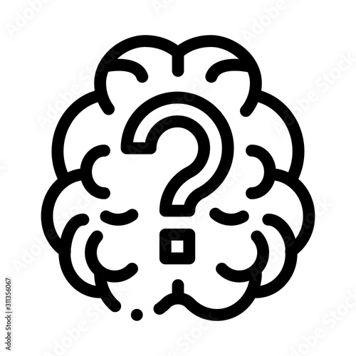 Brain And Question Mark Icon Vector. Outline Brain And Question Mark Sign. Isolated Contour Symbol Illustration