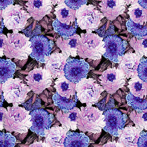 Fototapeta Naklejka Na Ścianę i Meble -  Peonies flowers bouquet, seamless pattern