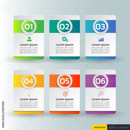  Infographics design template, Business concept with 6 steps or options, can be used for workflow layout, diagram, annual report, web design.Creative banner,label vector