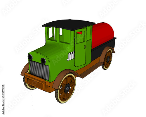 Coche de juguete antiguo de color verde cisterna