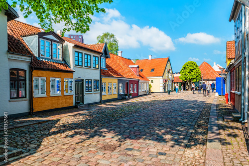 Colored traditional houses in old town of Odense, Denmark