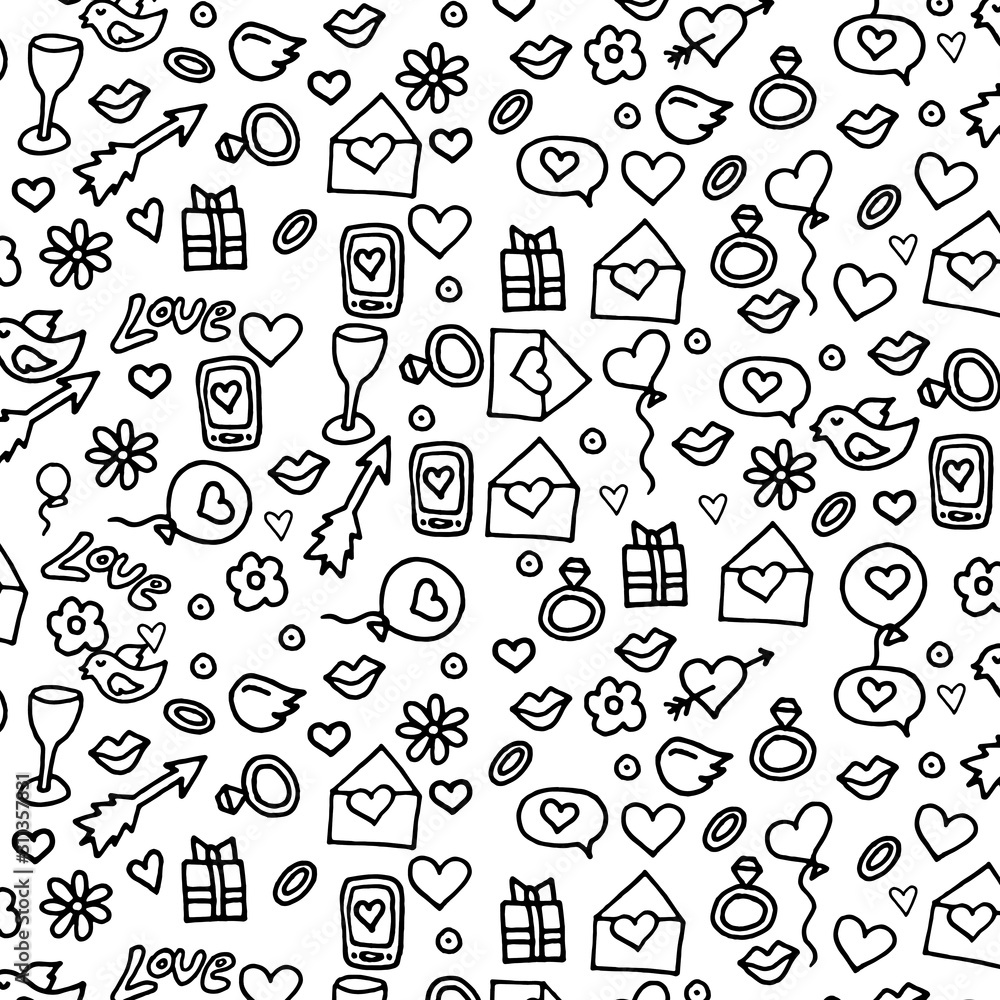 Naklejka premium Sketchy vector hand drawn doodles cartoon set of Love