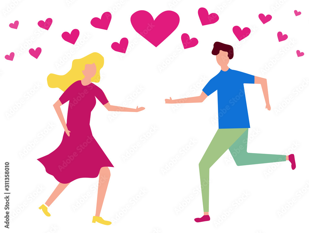 Vector illustration. Trendy flat style. Two young people in love, affection Vector illustration. Trendy flat style. Two young people in love, affection