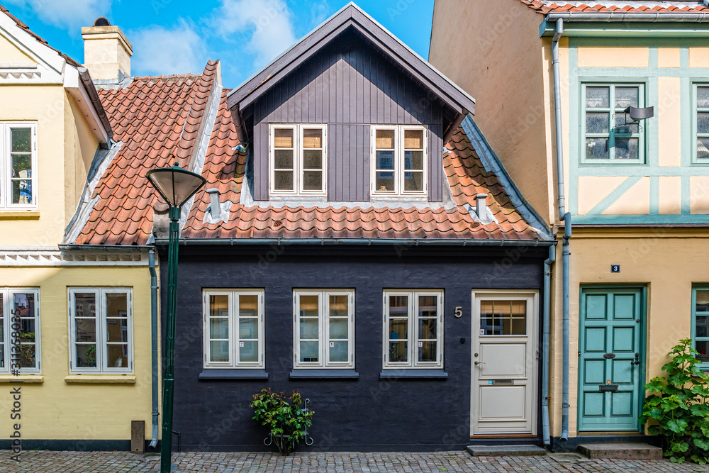 Colored traditional houses in old town of Odense, Denmark