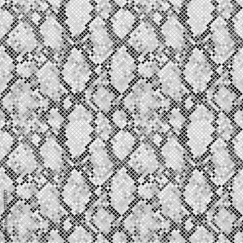 Snakeskin pattern. Seamless vector background. Animal skin imitation texture. Grey, Black and White background. Abstract repeating pattern. It can be used on clothes or fabric.