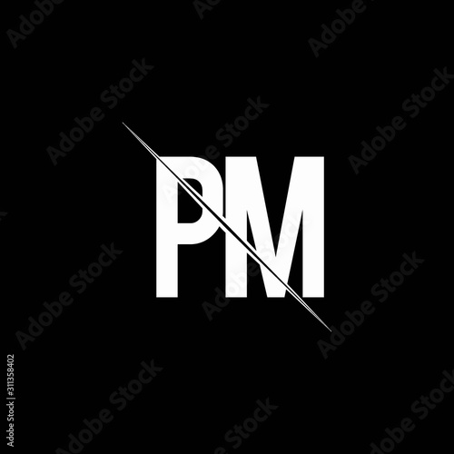 PM logo monogram with slash style design template