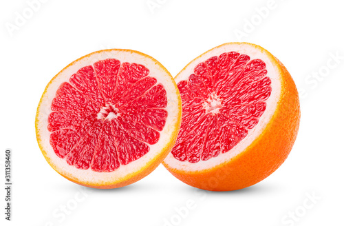 pink orange or grapefruit with slice isolated on white