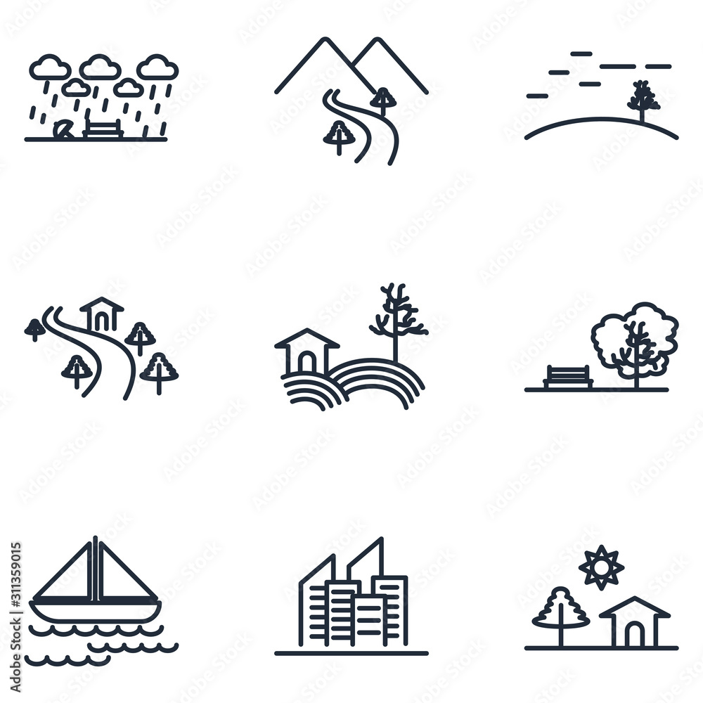 Landscape Set icon template color editable. Landscape pack symbol vector sign isolated on white background illustration for graphic and web design. Landscape Set icon template color editable. Landscape pack symbol vector sign isolated on white background illustration for graphic and web design.