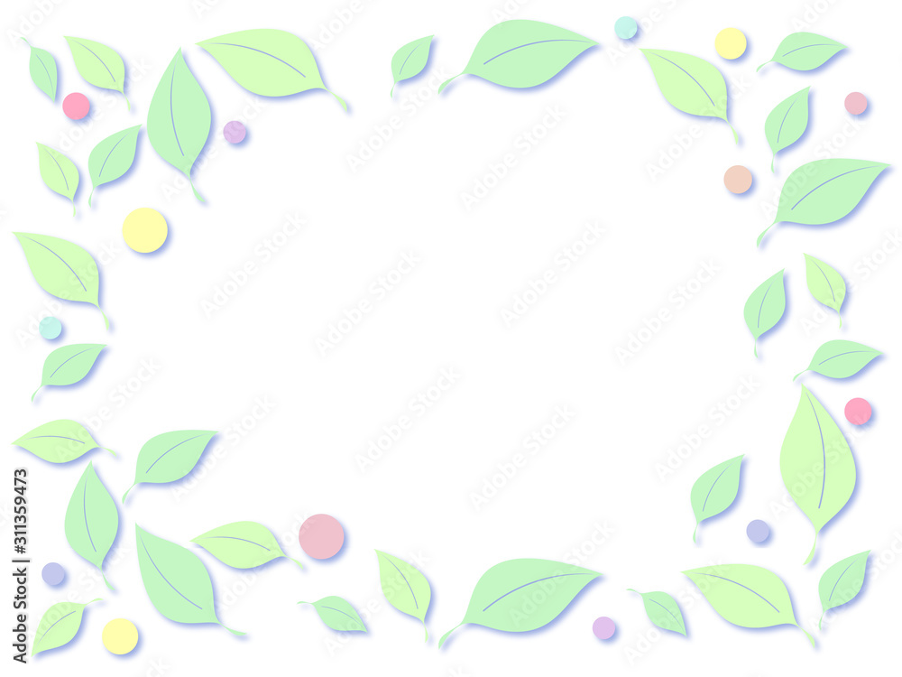 Fototapeta premium 葉っぱとドットが舞うフレーム