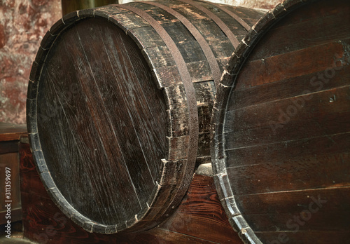two wooden barrels for whickey
