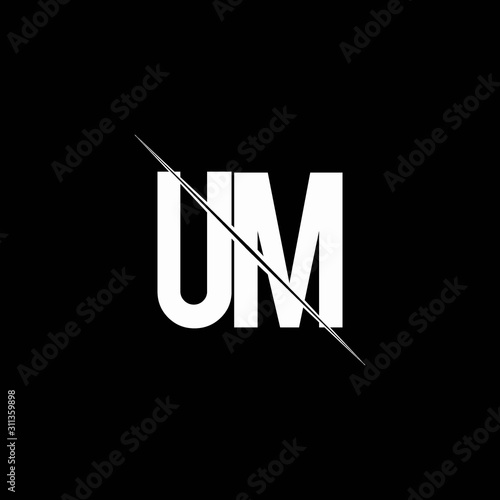 UM logo monogram with slash style design template