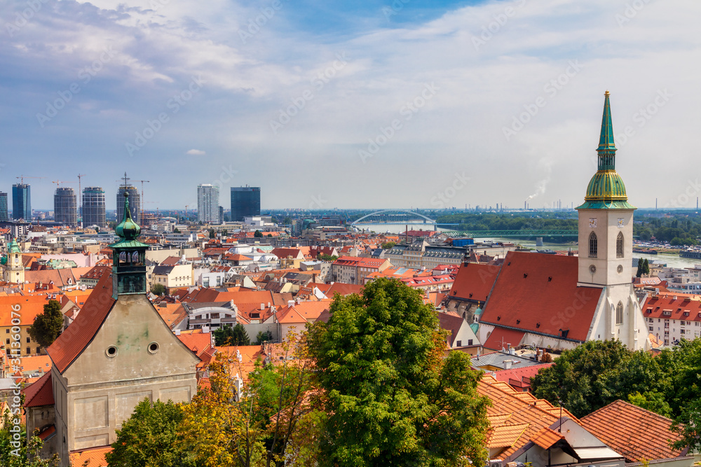 View on Bratislava city with St. Martin's Cathedral.
