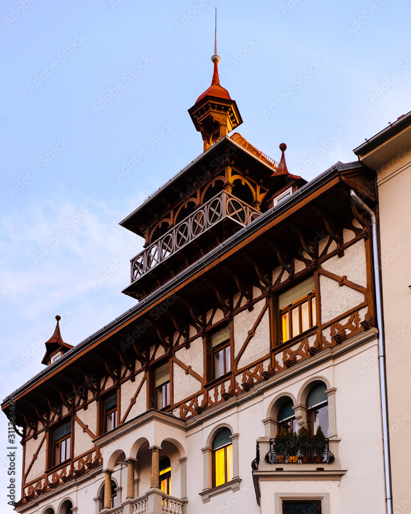 Old house architecture in city of Graz reflex