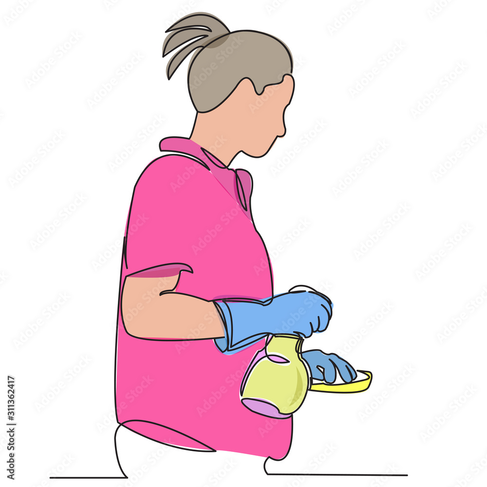 the woman is cleaning