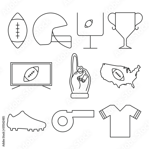 Set of american football icons. Vector line illustrations. Isolated objects on a white background.