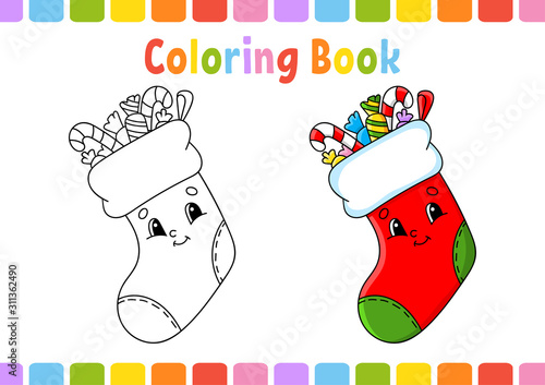 Coloring book for kids. Cheerful character. Vector illustration. Cute cartoon style. Fantasy page for children. Black contour silhouette. Isolated on white background.