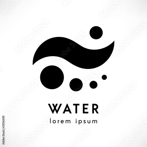 Water wave and drops black icon isolated on white background. Vector logo design template