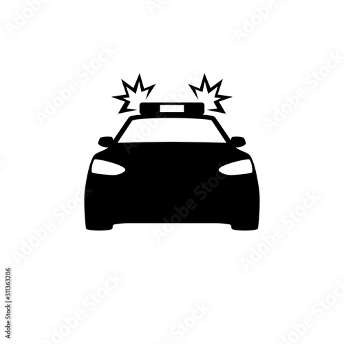 police car black icon white background vector