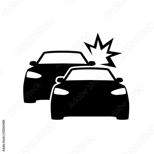 car crash black icon white background vector