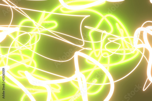 Abstract, neon grow lights geometric lines. Wallpaper for graphic design. 3D render. © BentChang