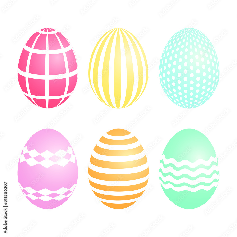 Set of Easter eggs with white pattern isolated on white background