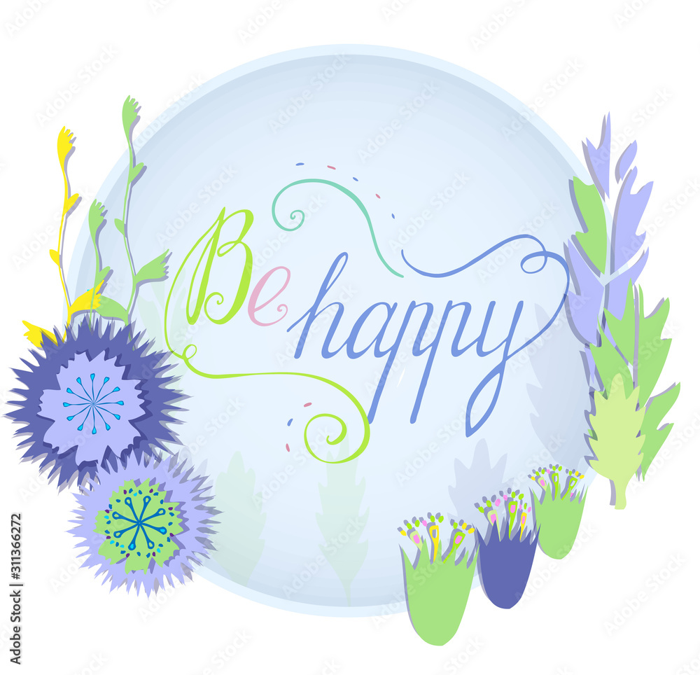 Isolated on white paper cut vector card template with Be Happy lettering
